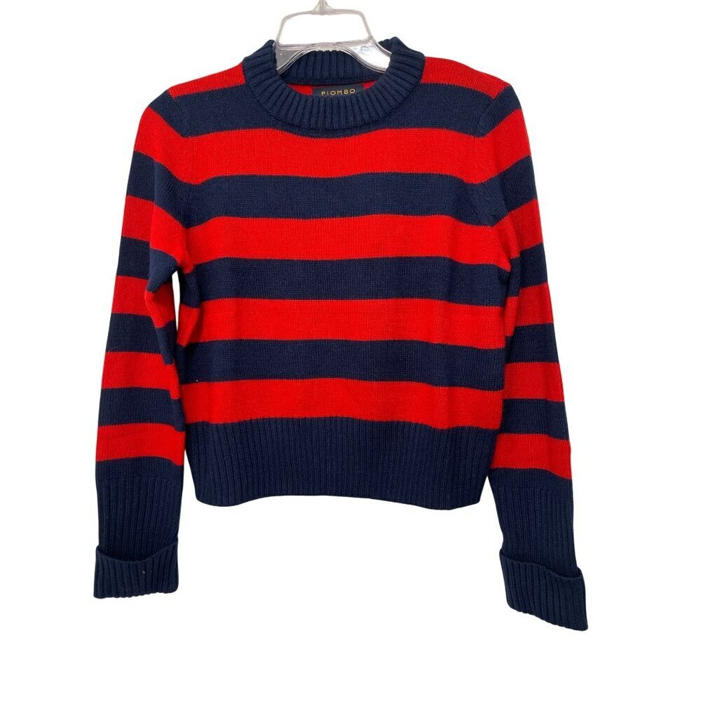 Piombo Striped Red Navy Knit Sweater Crew Neck Nautical Size Small NWT